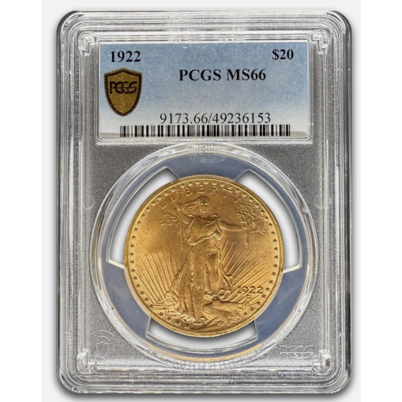 1922 $20 St Gaudens Gold Double Eagle MS-66 PCGS