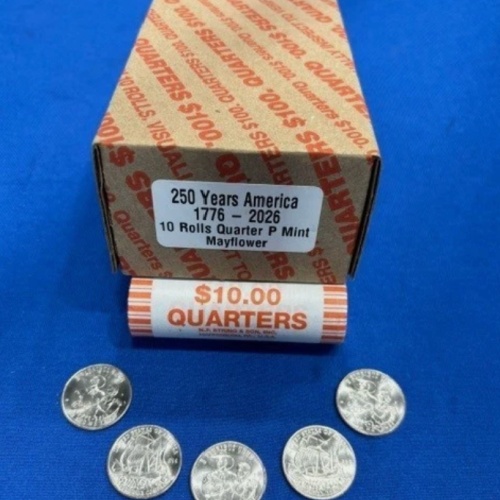 10 Roll set of Mint 2026 Mayflower Quarters Philadelphia