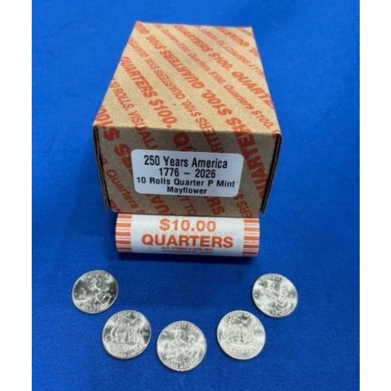 10 Roll set of Mint 2026 Mayflower Quarters Philadelphia