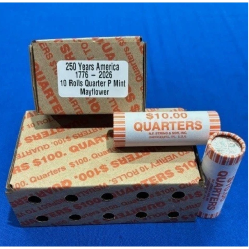 10 Roll set of Mint 2026 Mayflower Quarters Philadelphia
